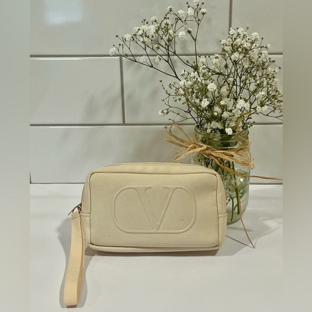 Valentino Cream Wristlet Cosmetic Bag